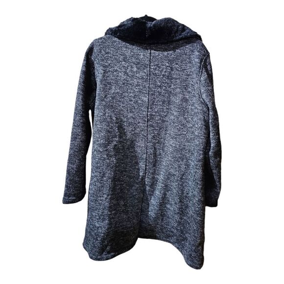 STEVE MADDEN Charcoal Heather Faux Fur Fleece Button-Up Coat - Size XL - Picture 2 of 8